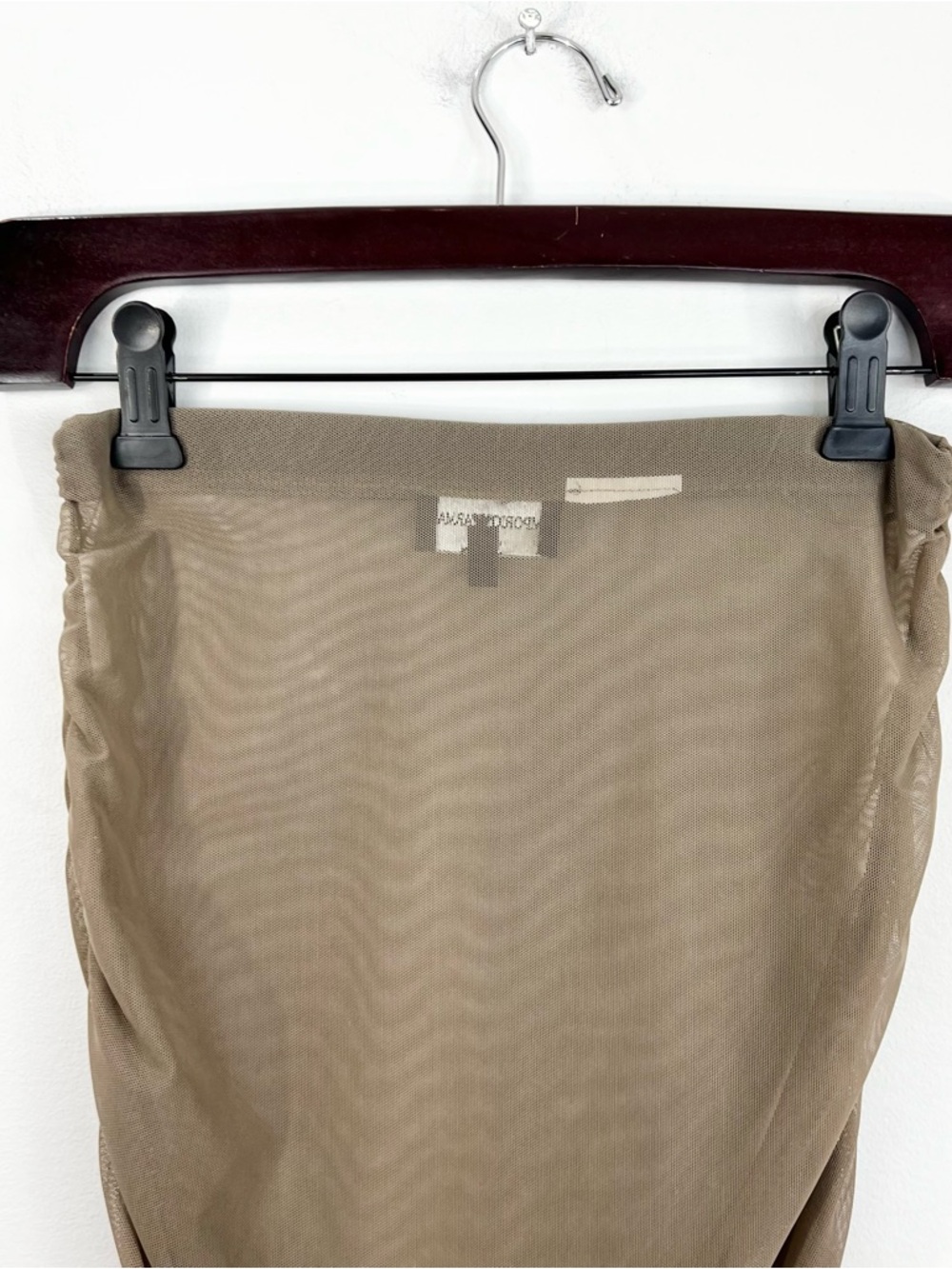 Emporio Armani S/S 21 taupe sheer Ruched Mesh bodycon midi skirt IT 40 - Picture 6 of 12